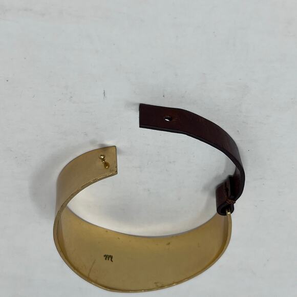 Madewell Unisex Cuff Bracelet Brass Brown Leather Boho Minimalist Stackable - Picture 3 of 7